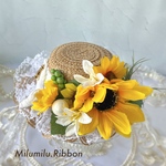 【ペット用麦わら帽子👒】ブラウン🤎ひまわり🌻レースリボン*୨୧⑅   撮影用 イベント用  超小型犬＆猫用