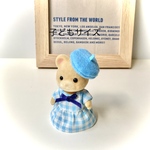 女の子 水色チェックのワンピース&ベレー帽&ヘアアクセセット＊シルバニア 服 シルバニアファミリー 女の子服 子ども服＊