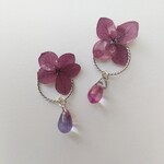 紫陽花の耳飾り 紫×チェコビーズ