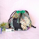 【新作】巾着袋　黒猫　和柄