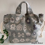エアリーbag 🌿北欧風お花のモチーフくすみグリーン