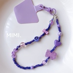 スマホハンドストラップ💜ビーズストラップ🧸スマホストラップ 🟣ビーズキーホルダー☺︎パープル💜スマホ用タグ付☺︎/ MIMI.
