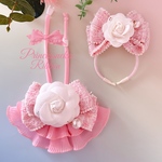 ペット用カチューシャ&チョーカーセット💖カメリア💖ピンクツイード⑤🎀安全首輪タイプチョーカー🎀