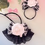 ペット用カチューシャ&チョーカーセット💖カメリア🖤ブラックツイード⑦🎀安全首輪タイプチョーカー🎀