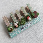 抹茶MIX♪木製クリップ#2379☆5個 ミニチュア マグネット付
