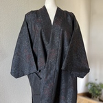 泥染大島紬　着物リメイク　作務衣　商標付き　小花総柄　大人可愛い上衣