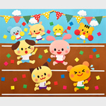 ★壁面飾り 標準サイズ （横80cm※サイズ変更可能）「動物たちの運動会！」９月 10月 11月 秋 幼稚園 保育園 学校 病院 施設 知育★