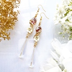 【本日21時販売】✧ブラウンニュアンスとお花のレトロ透明感ピアス/イヤリング✧ 結婚式 ブライダル 揺れる イヤリング 個性的 ワイヤー ワイヤーラッピング ゴールド