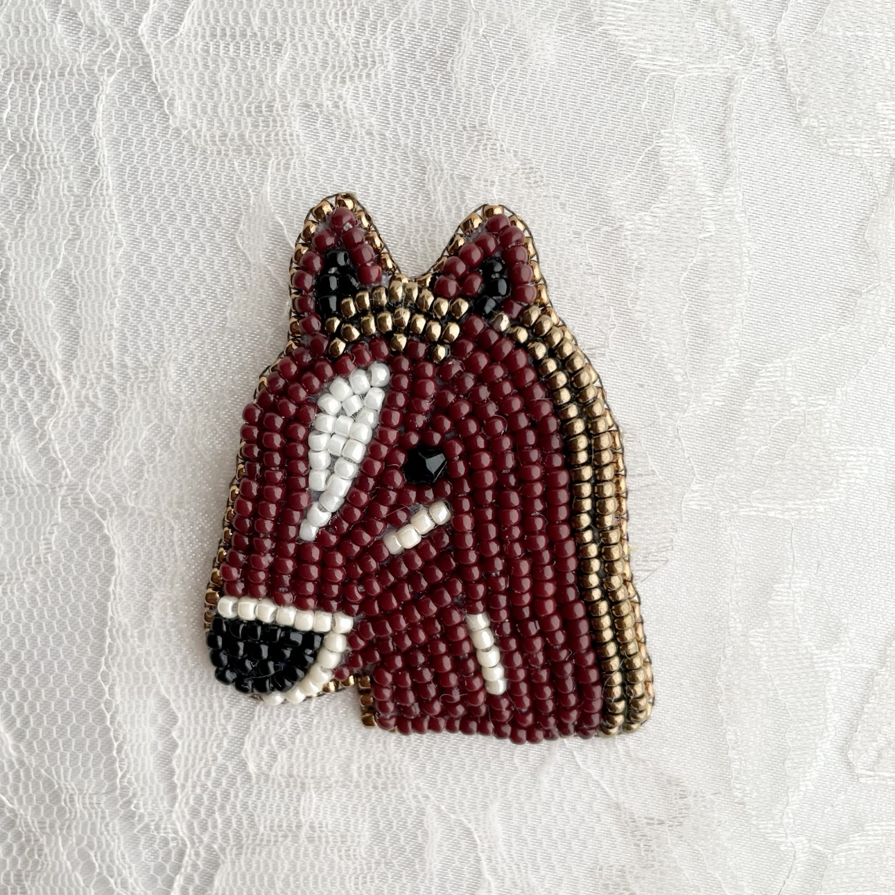 馬 ロデオ バッグチャーム ビーズ刺繍ブローチ 2way 馬 ビーズ刺繍