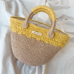【MADE IN NE'Z様ご予約】模様編みが可愛い＊麻ひもかごバック＊colour：ミモザカラー
