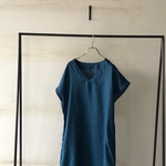 ［夏前SALE］DT　フレンチスリーブV襟ワンピース　フレンチリネン 