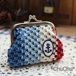 マリン柄【ブルー】ヘンプがま口財布