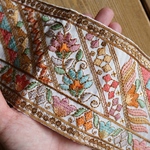 50㎝カット済【インド刺繍リボン】シルク　刺繍　リボン　りぼん   【ホワイト】
