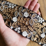 70㎝カット済【インド刺繍リボン】チュール　刺繍　リボン　りぼん   【ブラック】