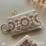 new♡インド刺繍リボンポーチ サンドベージュ♡カードケース💳 フェイクレザー
