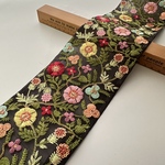 約10.5cm幅/刺繍リボン/オーガンジー/黒/ワイド/花刺繍