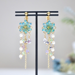 【再販】シャラララ蓮の花ピーコックグリーン(ピアス,イヤリング)(ディップアート)