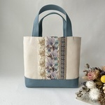 【Sサイズ】インド刺繍リボンのトートバッグ　キナリ×ブルー