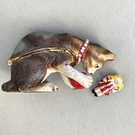 トリンケットボックス 赤い毛糸玉で遊ぶネコとお人形（イギリス）｜ヴィンテージ・アンティーク