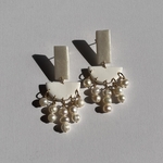 ポリマークレイピアス　＊   大ぶりピアス　淡水パール　サージカルステンレス　クレイアクセサリー　ラメ　淡水パールピアス