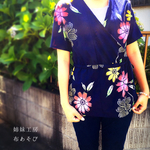 浴衣カシュクール*紺×お花/着物リメイク