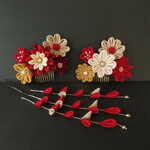 【再販】成人式髪飾り　❀華やぎ❀《赤Ⅲ》　つまみ細工　＜タッセル追加ＯＫ＞　卒業式　七五三　和装