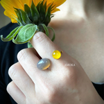 【季節を問わない】黄色×グレー　私だけの天然石フォークリング　