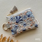 new♡インド刺繍リボンポーチ✨blueflower💙フェイクレザー カラビナポーチ  小物入れ　