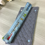 《再販》水筒肩紐ベルトカバー/リバーシブル/ネイビーチェック×電車