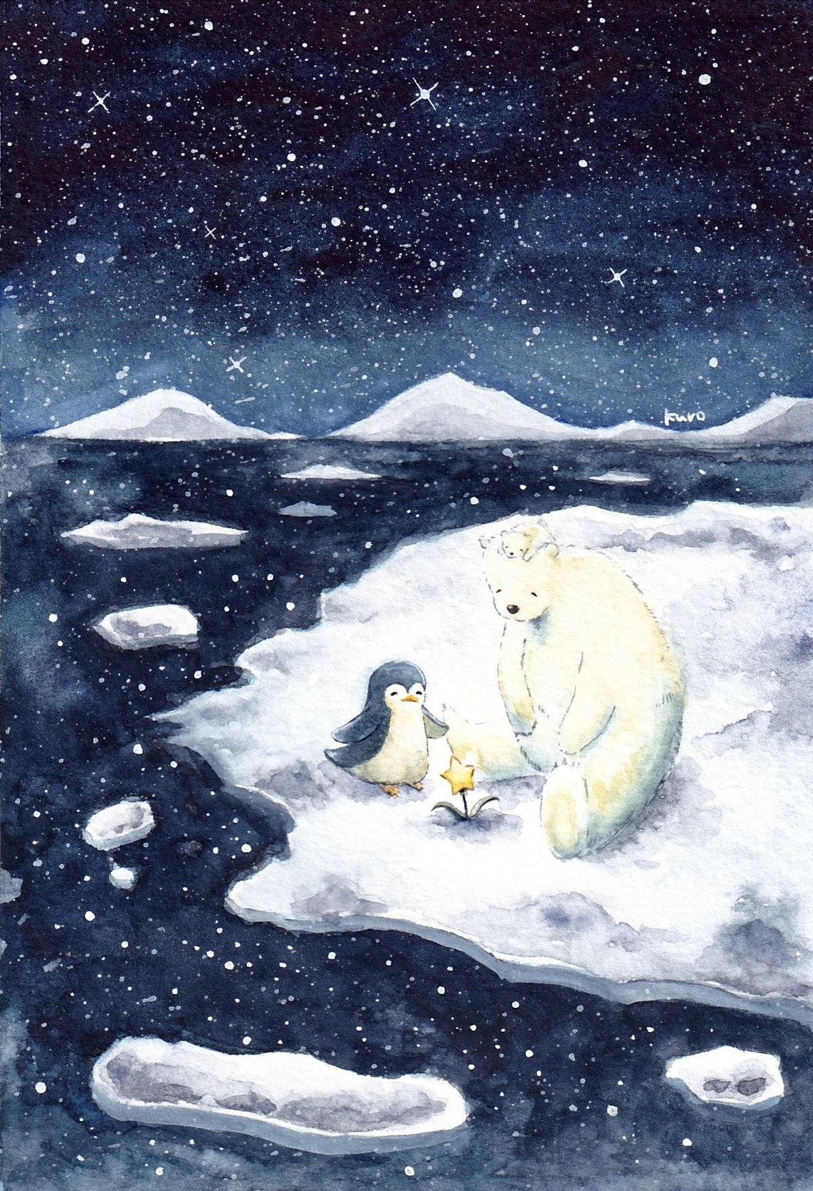 もんちゃん#14 原画 oil painting くま シロクマ ☆油絵 晴天の白くま 絵画 空 雲 シロクマ しろくま S0