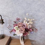 丸咲バラ＆ポピーと実物ブーケ □lavender×pink×beige□ アーティフィシャルフラワー　ウェディングブーケ 