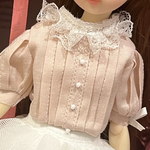 リボンとレースのピンタックブラウス（ピンク）