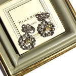 0147  90s VINTAGE NINARICCI バイカラーGDストーンニナリッチ  フラワー　ストーン　イヤリング  クリップ　ブライダル　結婚式　 ヴィンテージ  アンティーク　ブランド　