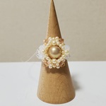 sale・スワロフスキ×パール・ベージュGD・スクエア・Ring