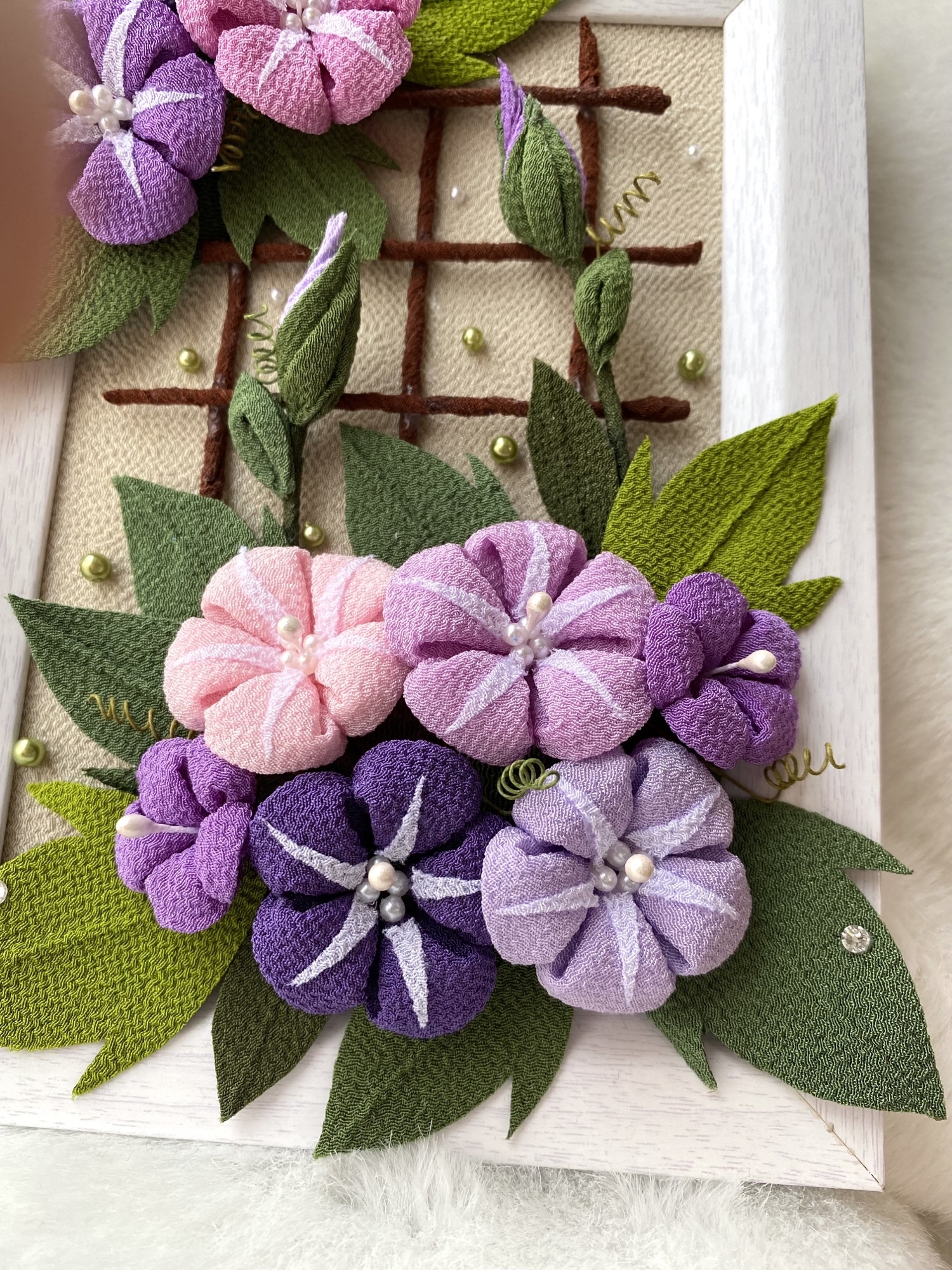 ちりめんつまみ細工朝顔フレーム（ハガキサイズ） - yo-yoGALLERY