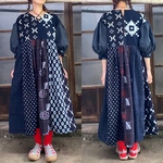弓浜絣のバルーン袖ワンピース