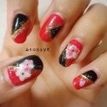 【人気】桜舞う和柄ネイル