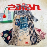 802 エプロン　海　カニ　手ぬぐい　手拭い　リメイク  ハンドメイド　柿渋　手ぬぐいリメイク　着物リメイク　handmade japanes