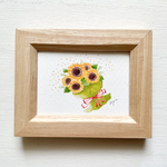 🌻透明水彩画「ひまわりの花束」イラストミニ額  夏　フラワー　花　プチギフト ギフト　父の日　父の日ギフト　夏ギフト　暑中見舞い　残暑見舞い