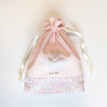 バレエ刺繍　巾着(ピンクチュチュ×Chive)