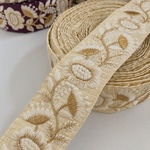 【50cm】【50mm幅】【アイボリー】インド刺繍リボン　金糸　ゴージャス　フラワー　花柄 手芸　ハンドメイド　アクセサリーパーツ DIY R007-1