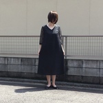 レース袖のAラインワンピース　ブラック