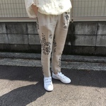 【SALE】リネンのテーパードパンツ   花柄
