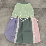 完成品犬服M☆パッチワーク風ワンピース（ミントドット