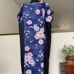 浴衣リメイク　ゆったり　マキシ丈　浴衣ワンピース　青　ピンク