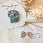 [セット］紫陽花ブローチ＆イヤーアクセサリー(ピアスorイヤリング)