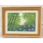 和紙ちぎり絵『竹林と紫陽花』葉書サイズ原画