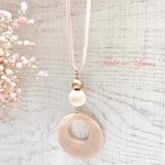 ♦︎再販♦︎マットピンクベージュマーブル模様のビーグサークルチャームロングネックレス˚✧₊⁎⁎⁺˳✧༚