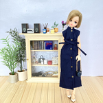 ネイビー　シャツ　ワンピ　ポケット付き  ベルト　ワンピース　ピュアニーモ　ドール　コート　アウター　ブルゾン　　
