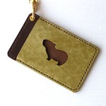 【名入れ可】カピバラのレザーパスケース　1ポケットVer　グリーン×ダークブラウン